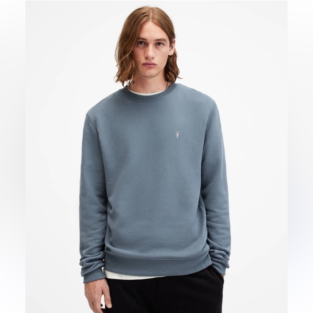 All Saints Raven Crew Ramskull Hoodie in Grey